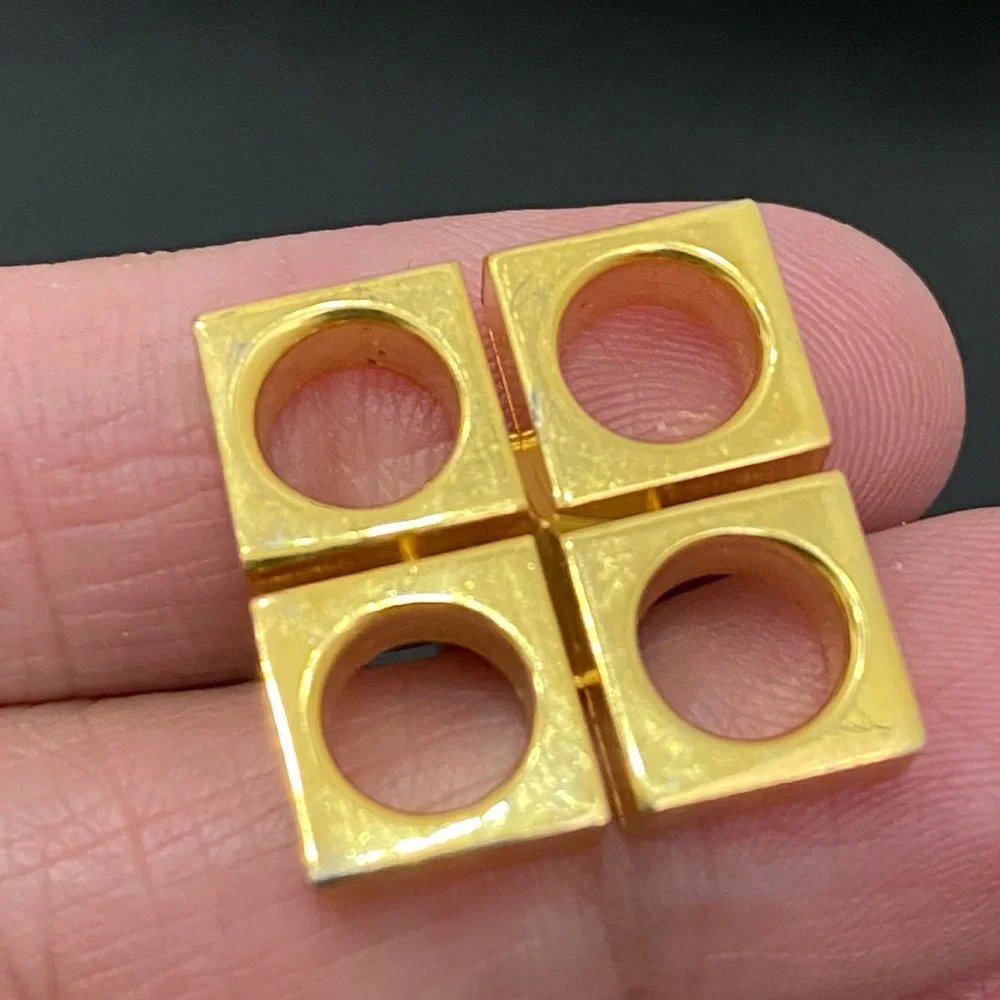 Vintage Unsigned Modernist Gold-tone Square with Holes Cufflinks